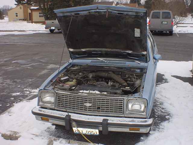 Diesel Chevette with hood open