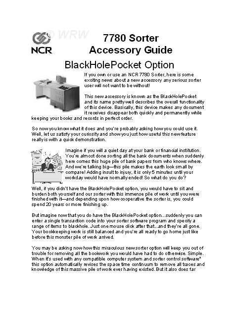 NCR 7780 Sorter BlackHolePocket Option Page 1